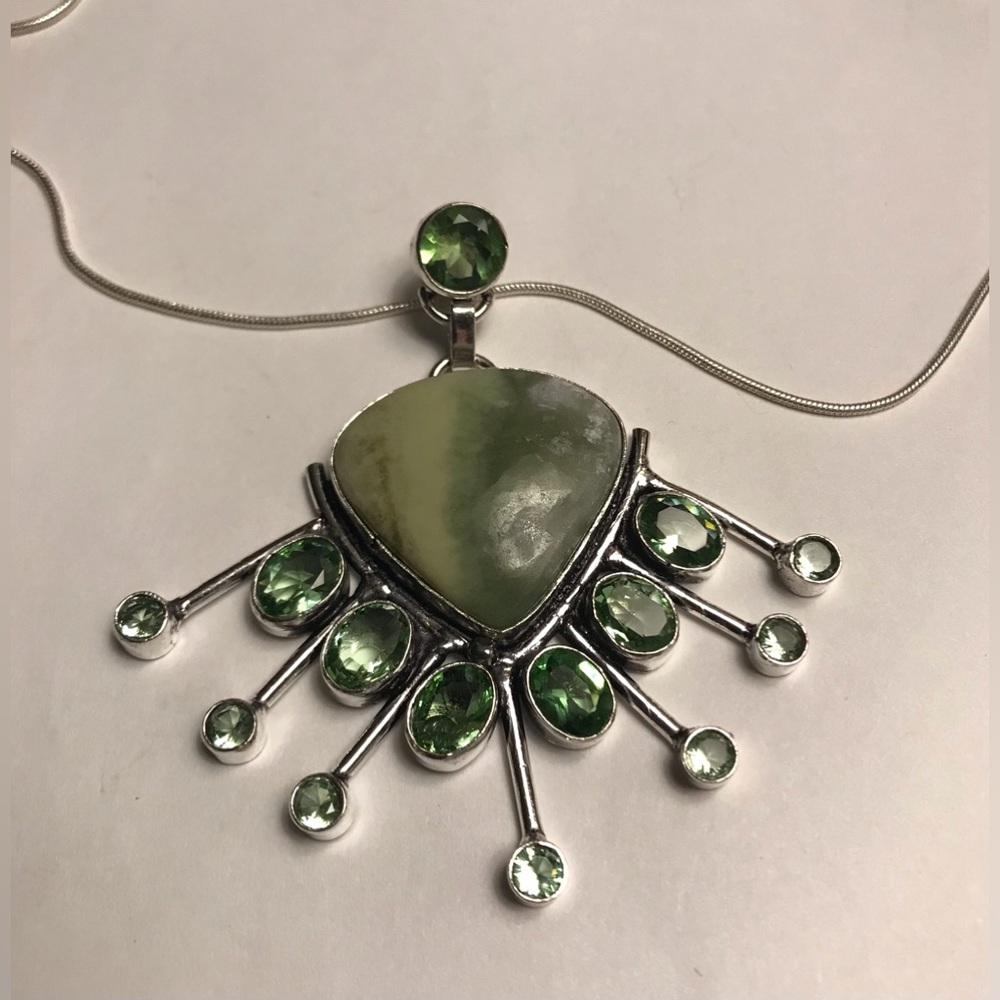 Larsonite Tsavorite Stamped 925 Sterling Silver Necklace